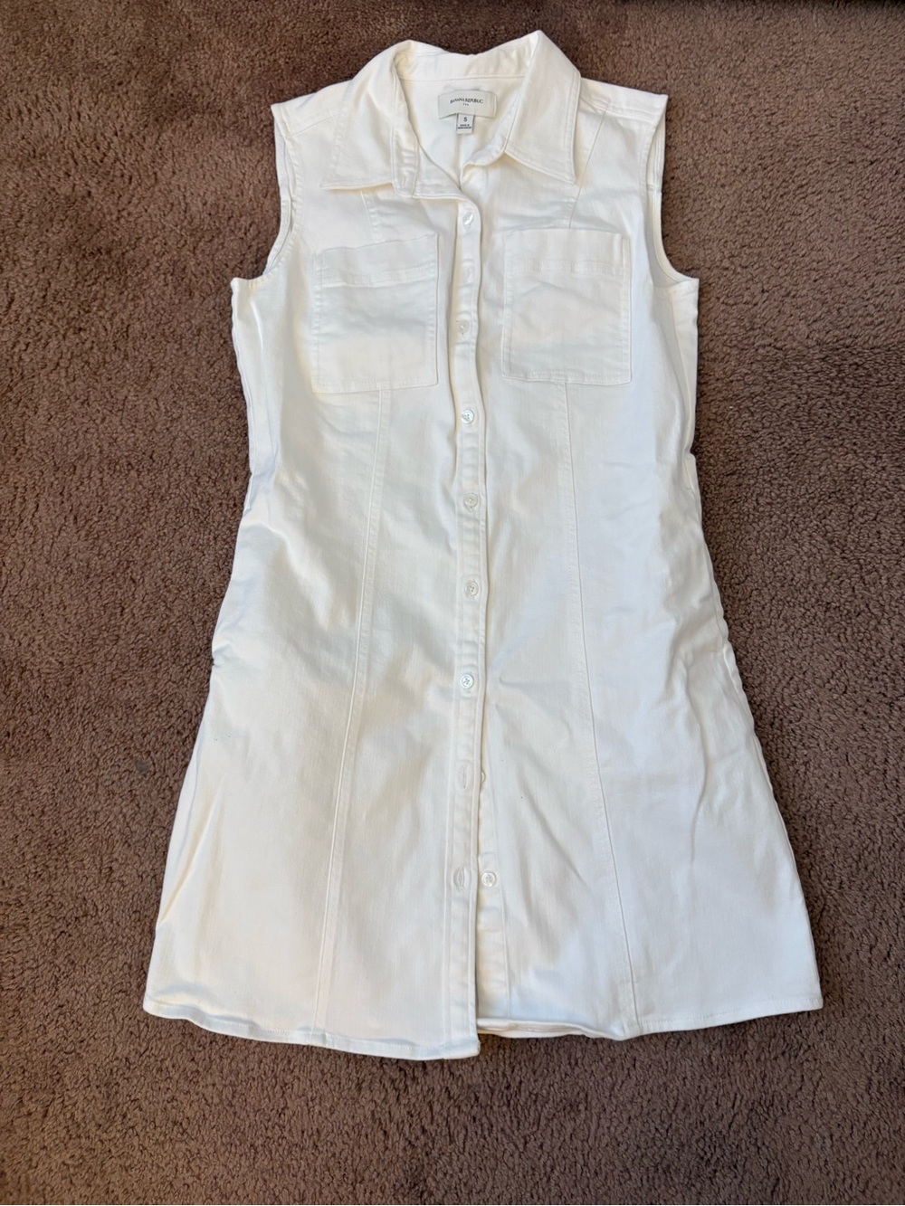 Sleeveless White Button-Front Shirt Dress